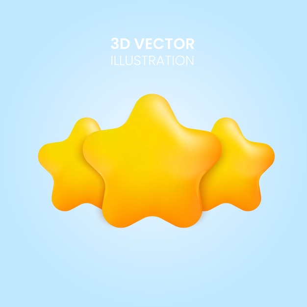 Three stars icon vector 3d illustration of cartoon star shapes for game mobile app rank logo