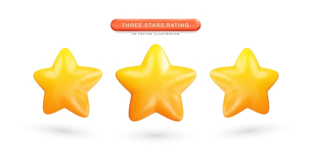 Three stars rating realistic 3d vector illustration