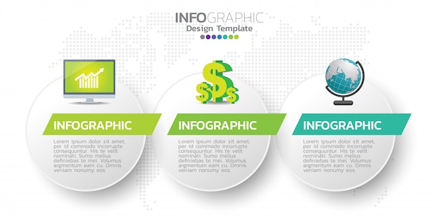 Modello di progettazione infografica tre passaggi.