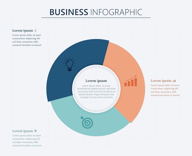 3 つのステップの作業プロセス サークル ビジネス インフォ グラフィック テンプレート サークル広告チャート図