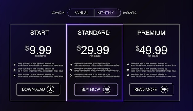 three tariffs interface for the site vector banner