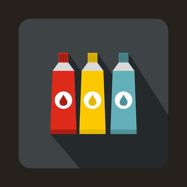 Three tubes with colorful paint icon in flat style on a gray background