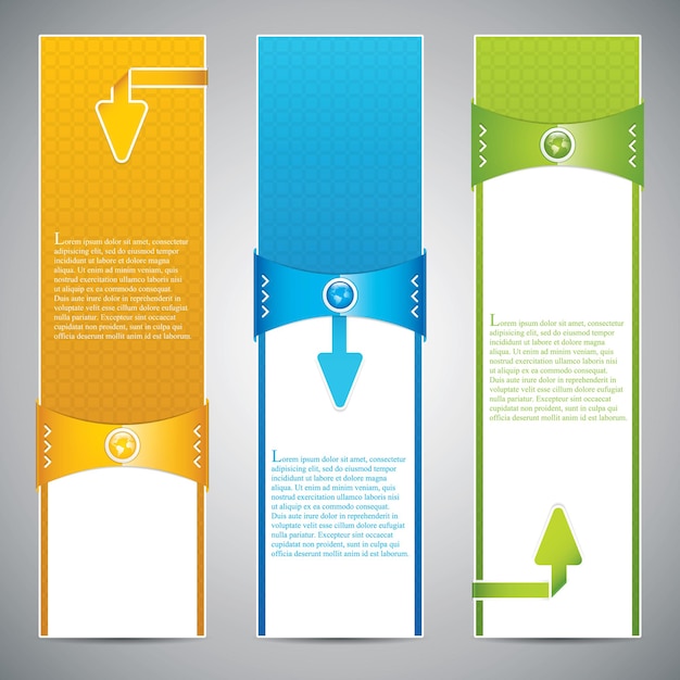 Vector three universal banner style web element with text