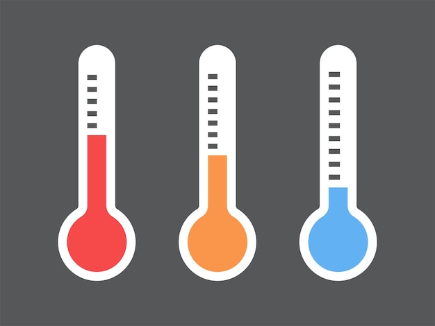 Termometro a tre vettori che mostra la temperatura dal design piatto caldo a quello freddo isolato