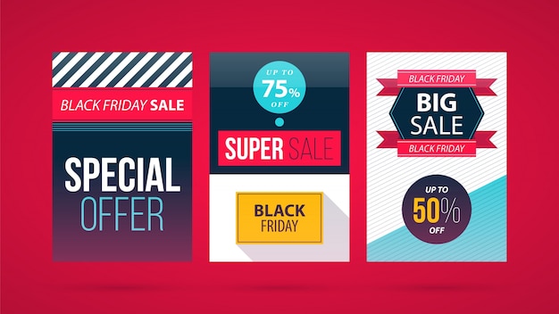 Vector three vertical black friday posters in modern flat style