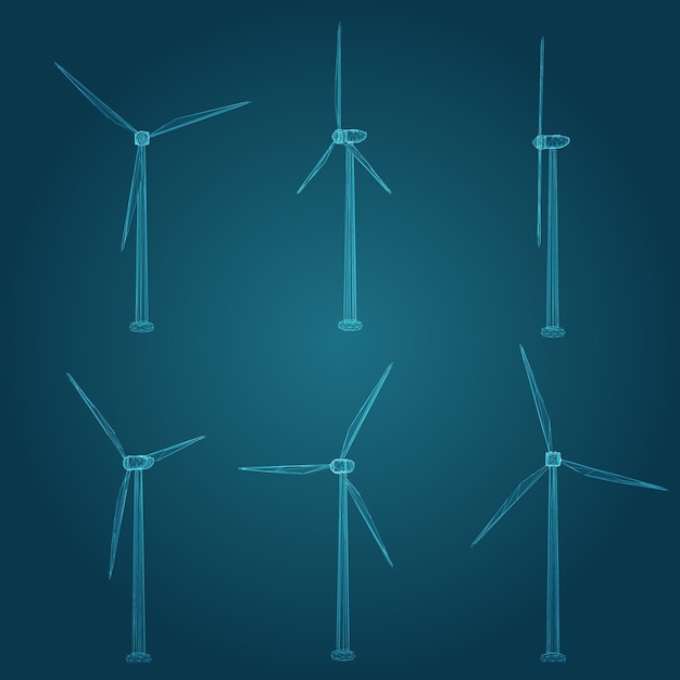 3 つの風力タービン ベクトル画像のセット コンセプトの自然エネルギー