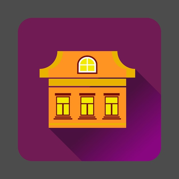 Three windows house icon in flat style with long shadow