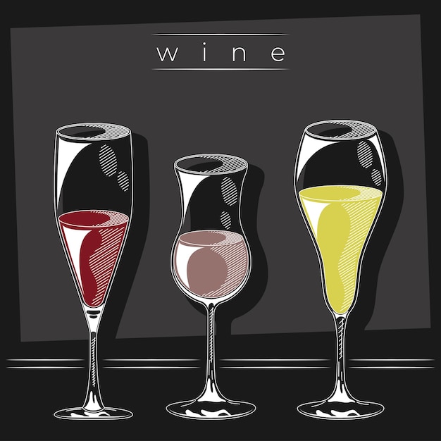 Vector three wine drinks cups