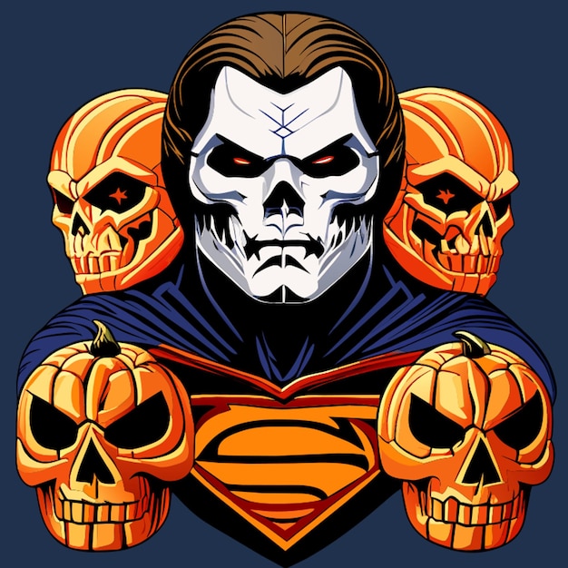 Three wise skulls halloween pumpkin superman vector illustration