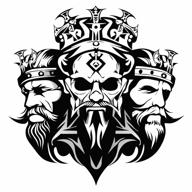 three wise skulls king vector illustration