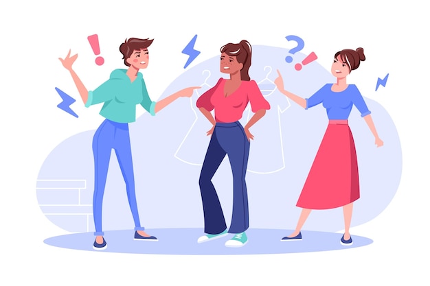 Vector three woman quarrelling arguing flat vector illustration