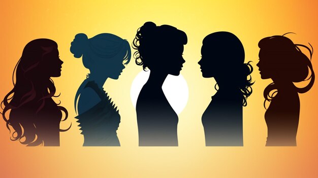 Vector three women in front of a yellow background