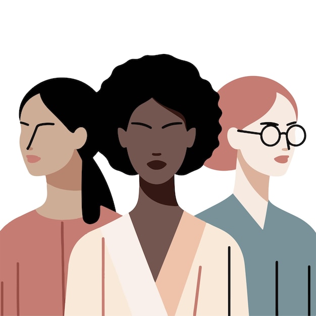 Vector three women with different ethnicities flat vector illustration womens day concept illustration