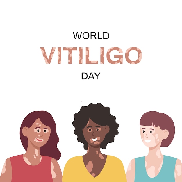 Vector three women with vitiligo of different nationalities body positive concept world vitiligo day