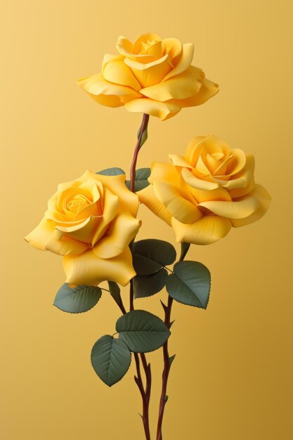 ベクトル 黄色の背景に 3 つの黄色いバラ