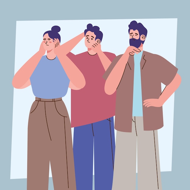 Three young persons standing characters