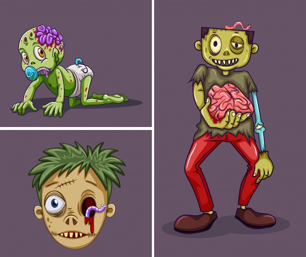 Vector three zombies on gray background