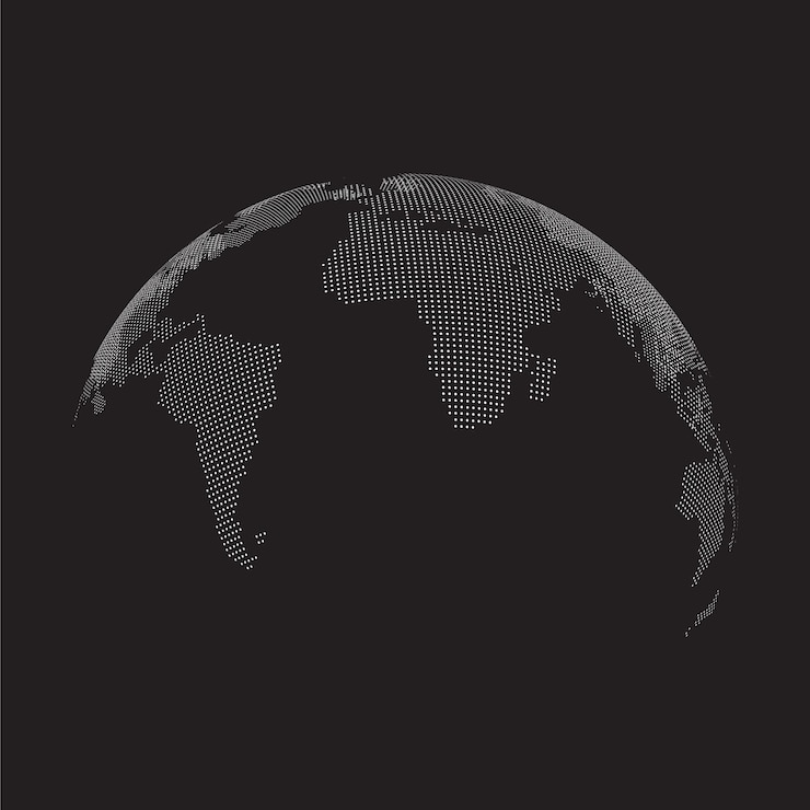 Vector threedimensional abstract planet dots representing the global