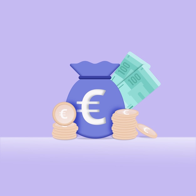 Vector threedimensional image of a bag of money euro