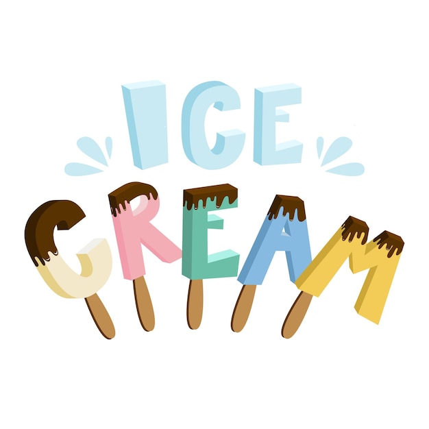 Threedimensional letters flat vector graphics Ice cream summer heat isolated inscription