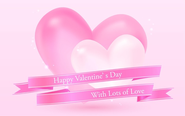 Threedimensional Valentine's Day heart and pink ribbon label with message