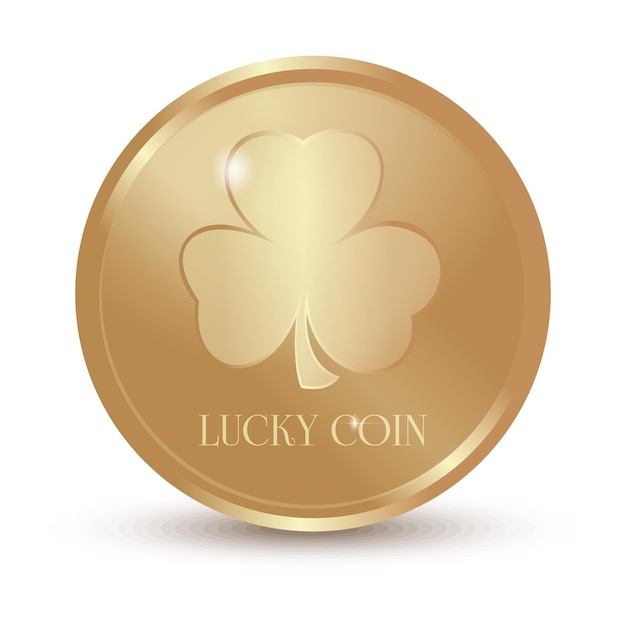 Threeleaf clover gold coin Lucky coin Leprechaun Gold Gold coin isolated on white Vector illustration