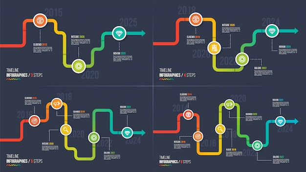 Vector threesix steps timeline or milestone infographic charts.