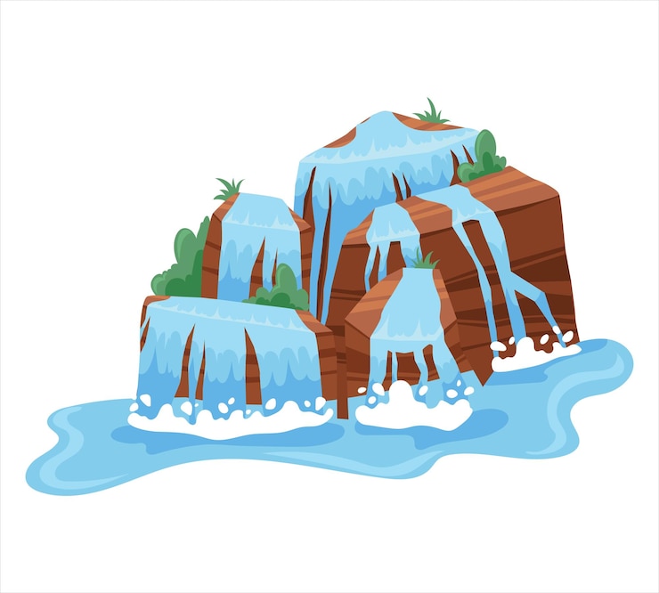 Vector thrilling adventures river trekking kayaking and rafting through mountain rivers