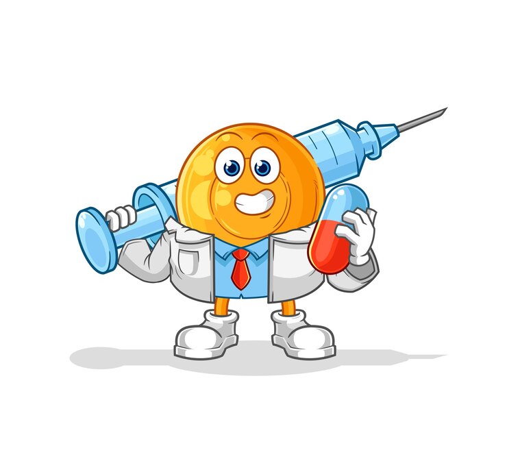 Vector 薬と注射を保持しているのど飴の医者