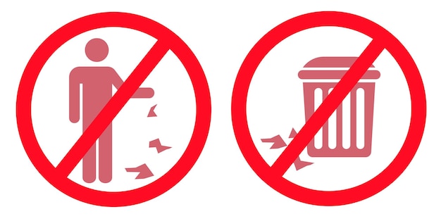 Do not throw garbage sign Trash can and no reset sign Vector graphics