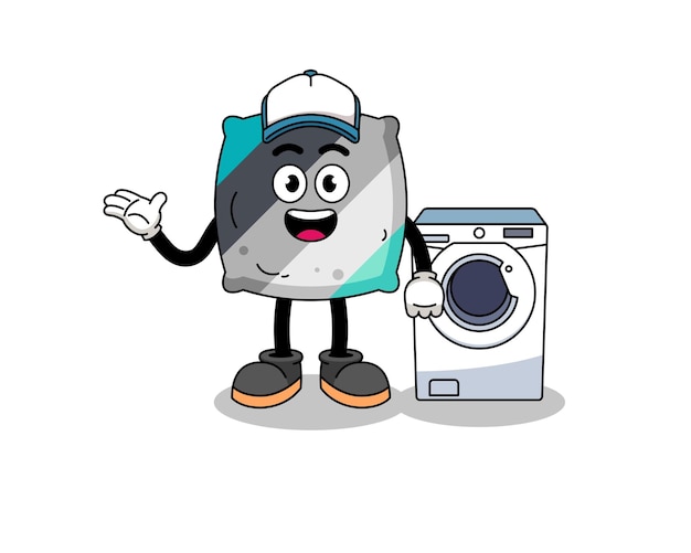 Throw pillow illustration as a laundry man