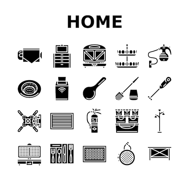 Thuis interieur accessoires ontwerp iconen set vector