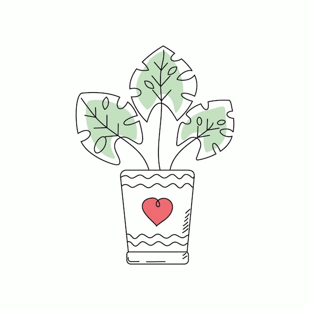 Thuisplant in doodle-stijl. Bloem in een pot. Vector illustratie.