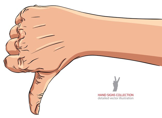 Thumb down hand sign, detailed vector illustration.