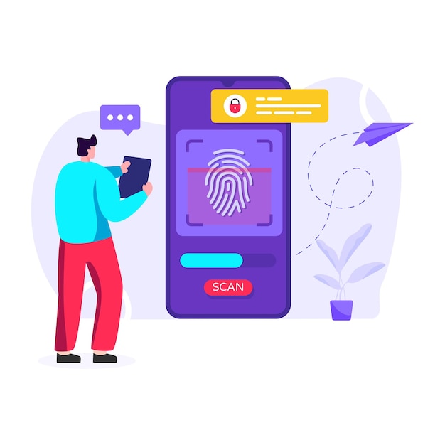 Thumb print inside smartphone mobile fingerprint illustration