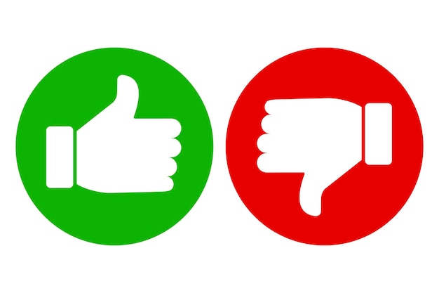 엄지손가락 위아래 아이콘 승인 및 더럽지 않은 아이콘 동의 및 거부 벡터 이미지의 녹색 및 빨간색 버튼