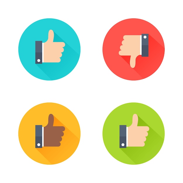 Vector thumb up and down like and dislike vector icons in flat cartoon style on white background