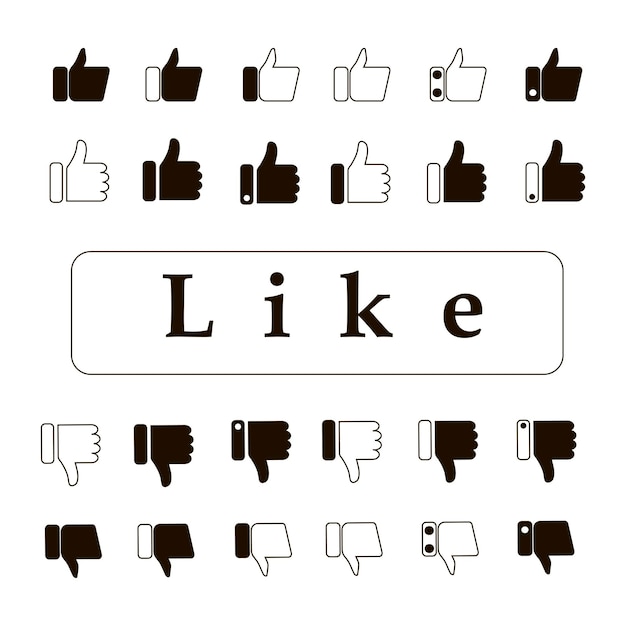 Vector thumb up gesture, like icon set. black and white icons like