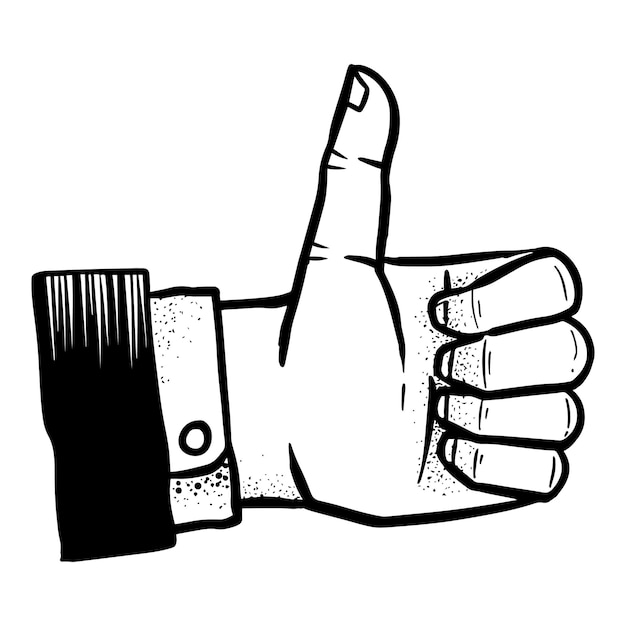 Vector thumb up hand black and white vector illustration