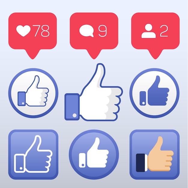 Вектор thumb up, как иконы, например, значок значков комментария комментатора. набор элементов для социальной сети illustra