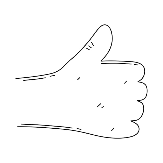 シンボルのような親指を手で描かれた落書きスタイル ベクトル イラスト isolted 白い背景の上
