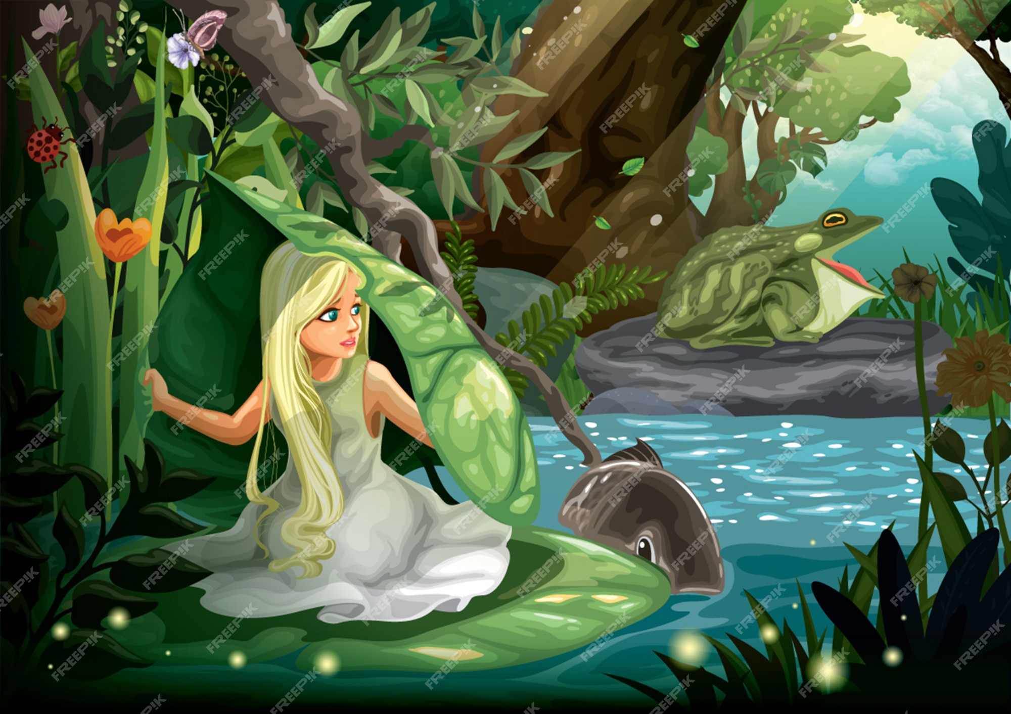 Premium Vector | Thumbelina and the toad