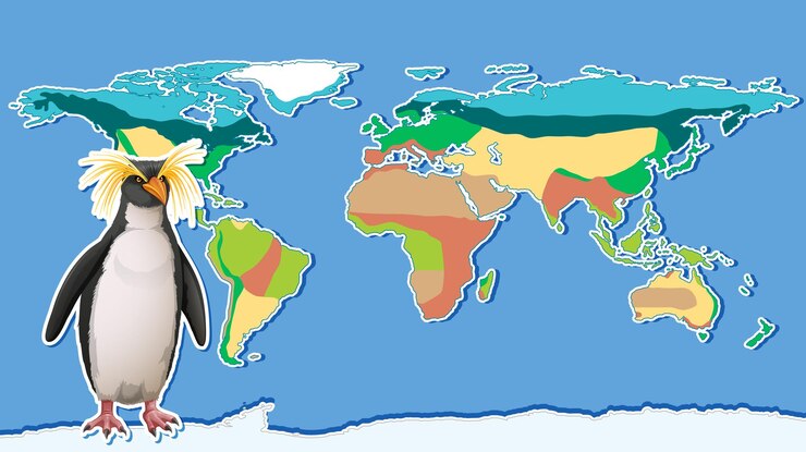 Vector thumbnail design with penguin on world map