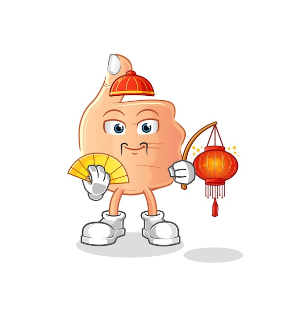 Thumbs up Chinese with lanterns illustration. character vector