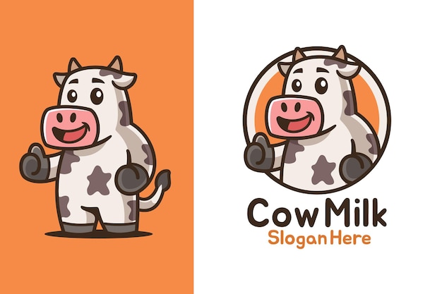 Evviva il design del logo della mascotte della mucca