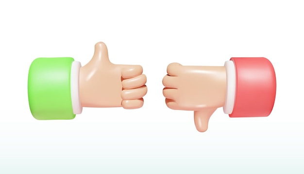 Thumbs up and down 3D cartoon vector hands