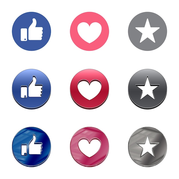 Vector thumbs up heart and star icon on a white background in different variations vector illustration