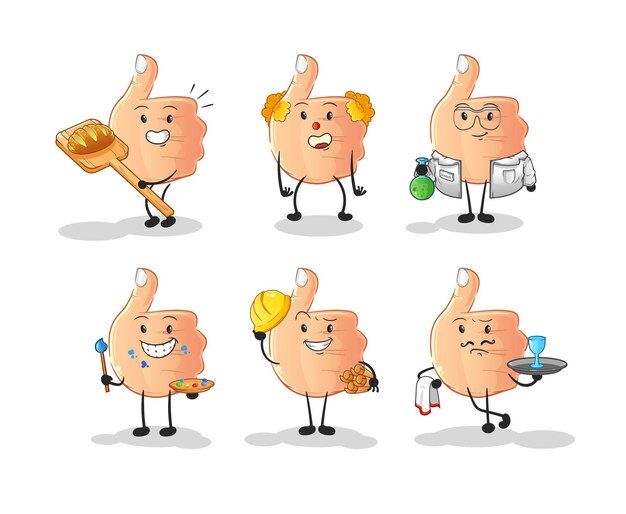 Vector thumbs up profession set character. cartoon mascot vector