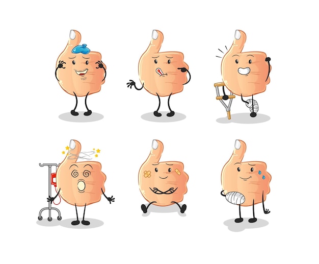 Vector thumbs up sick group character. cartoon mascot vector