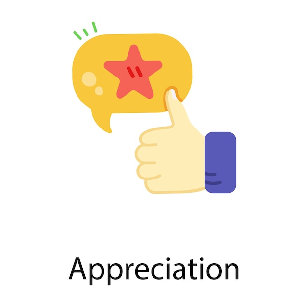 Thumbs up and star, flat icon of appreciation